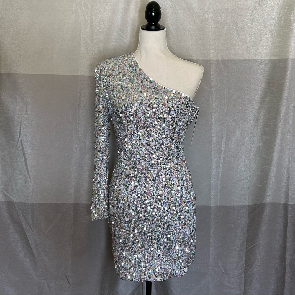 Shein Long Sleeve One Shoulder Sequin Dress